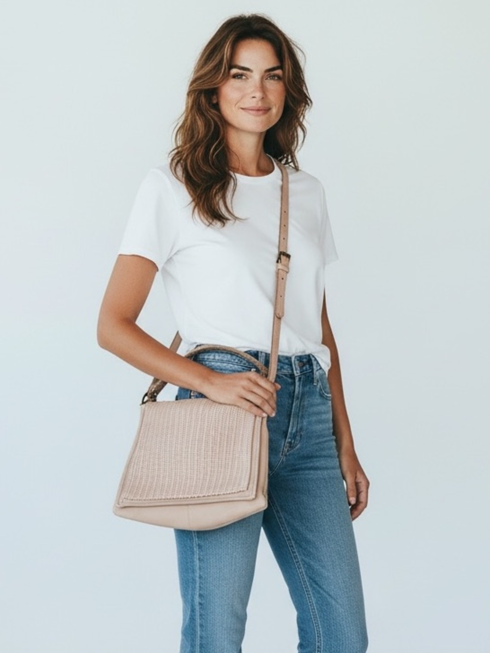 Free People boho bohemian Neutral Woven Flap Shoulder Bag